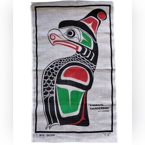 Vtg 70s Native Thunderbird Charles Harper Canada linen Tea towel Native Canadian